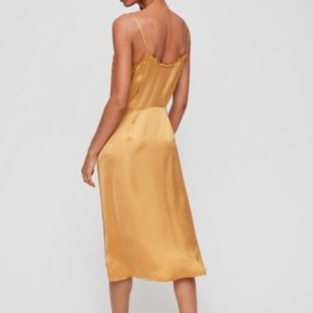 ❌SOLD❌ Wilfred Mille Slip Silk Midi Dress - Gold - Picture 2 of 3